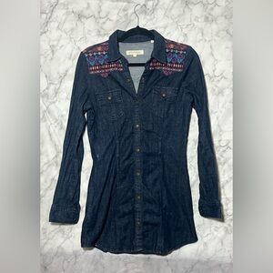 Stetson embroidered mid dark blue denim button snap dress small
